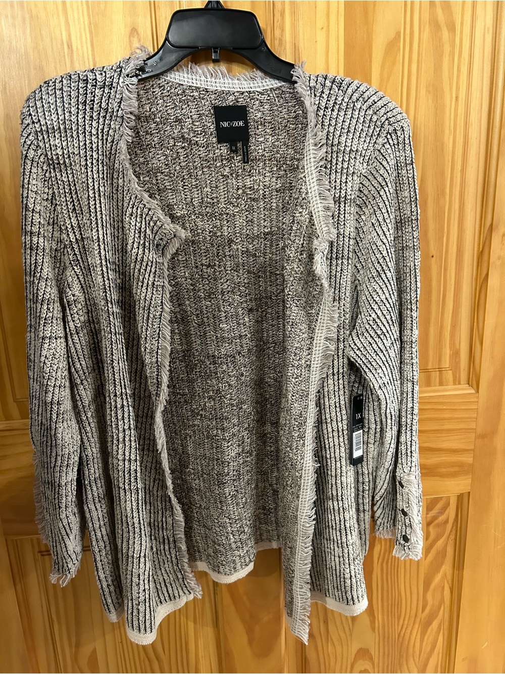 NIC+ZOE Gray Heathered & Black Open-Front Ribbed knit Cardigan